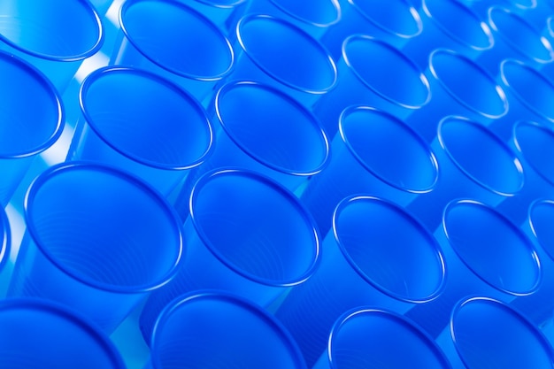 Blue disposable plastic glasses