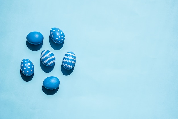 Blue Easter eggs on table