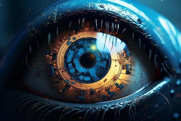 Free Photo a blue eye macro with digital look futuristic banners concepts