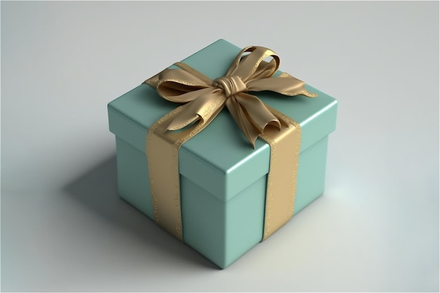 Blue gift box with golden bows on isolated background Minimal decoration package