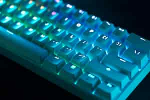 Free photo blue keyboard with bright lights