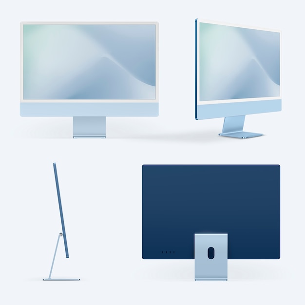 Free photo blue minimal computer desktop digital device with design space set