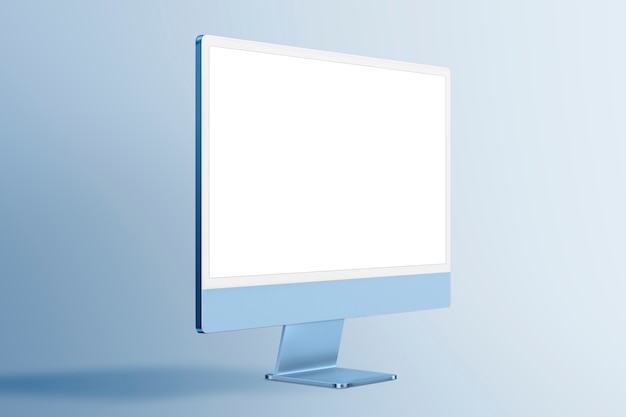 Free Photo blue minimal computer desktop screen digital device with design space