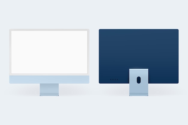 Free photo blue minimal computer desktop screen digital device with design space