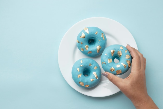 Blue monday arrangement with doughnuts