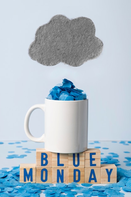 Free photo blue monday with mug and cloud