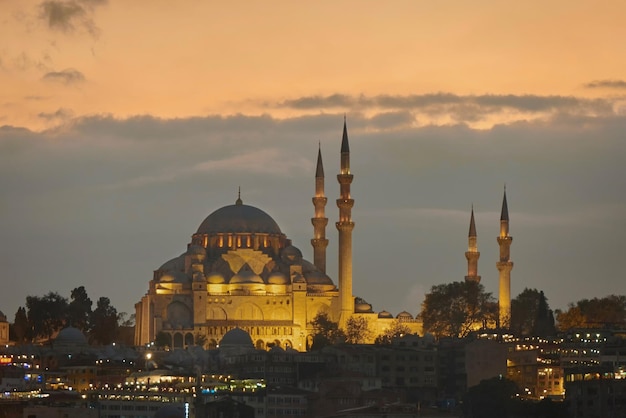 Free photo the blue mosque in the night city of istanbul turkey