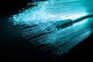 Free photo blue optic fiber with ethernet cable