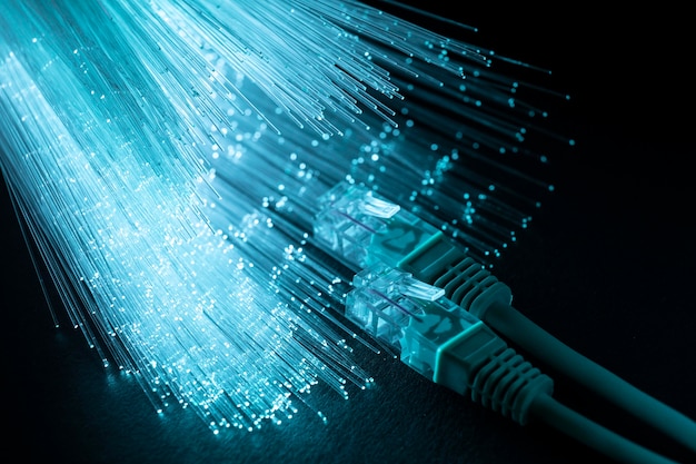 Free Photo blue optic fiber with ethernet cables