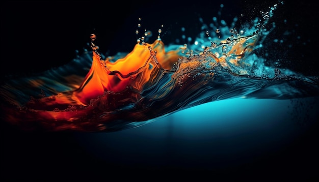 Free Photo a blue and orange water splash with a blue background