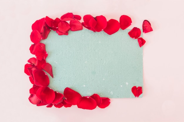 Blue paper and red flower petals