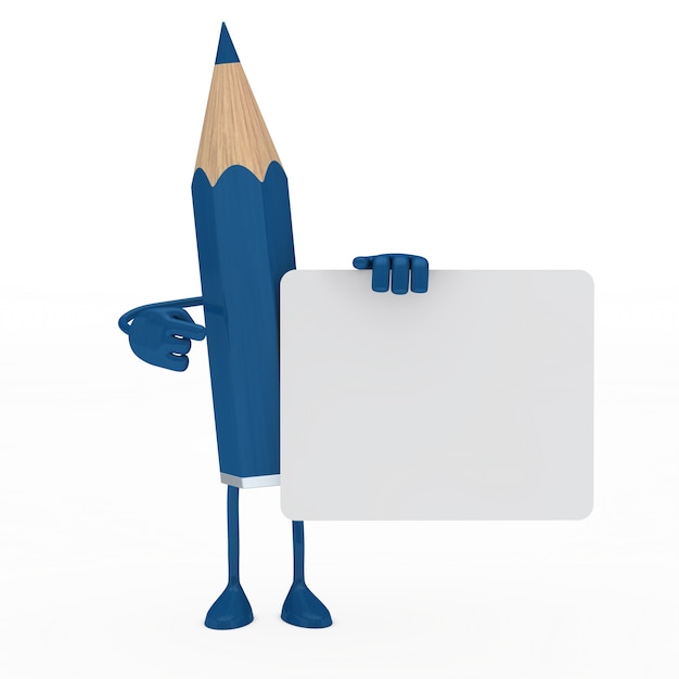 Free photo blue pencil posing with a blank placard