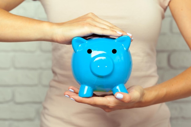 Blue piggy bank or money box