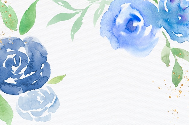 Free Photo blue rose frame background winter watercolor illustration