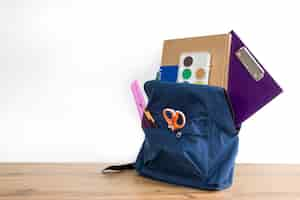 Free photo blue rucksack with school supplies