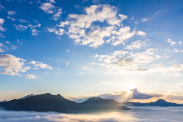 Blue sky with clouds and mountains