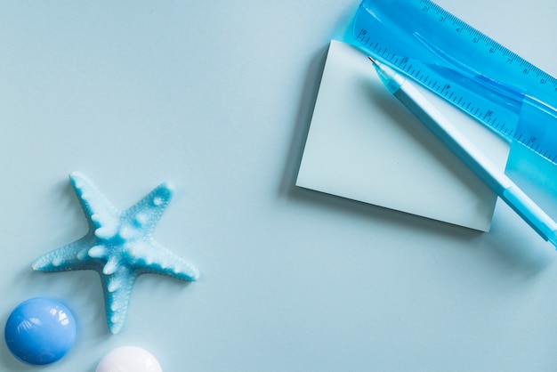 Blue stationery on desk