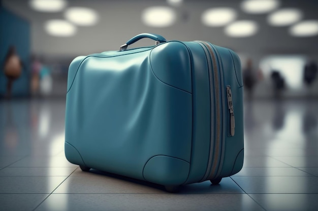 Free Photo blue suitcase on airport departure travel and tourism concept baggage and luggage transport for journey and vacation