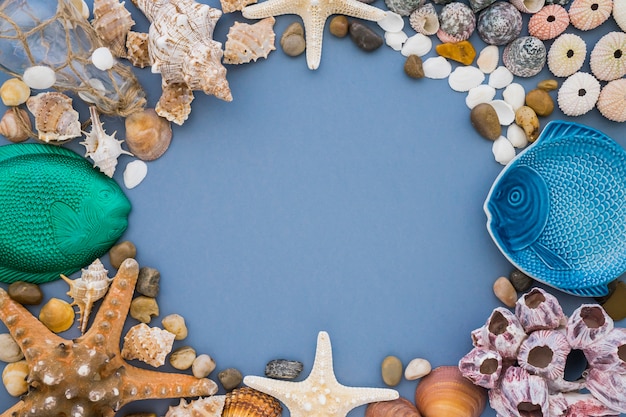 Blue surface with frame of marine elements