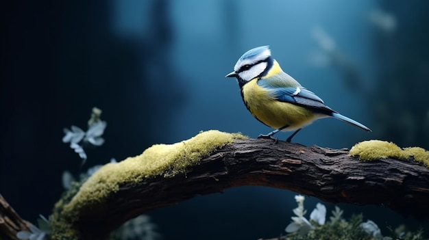 Blue tit on a branch of a tree