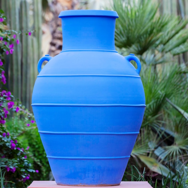 Blue vase in the Majorelle garden in Marrakech