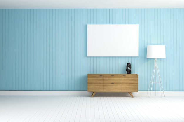 Free photo blue wall with a brown furniture