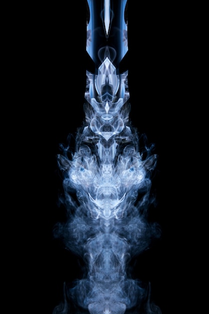 Free photo blue wavy smoke on black background