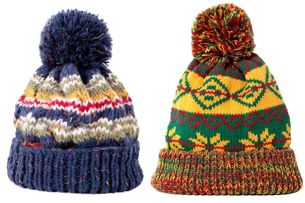 Blue yellow winter bobble ski hat