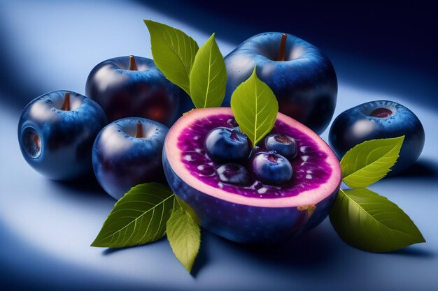 Blueberry fruit on a blue background