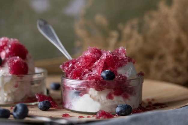 Blueberry granita served with icecream