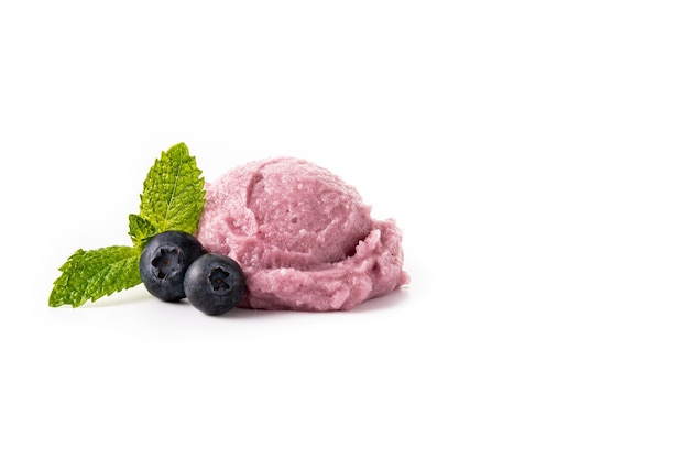 Blueberry ice cream scoop isolated on white background