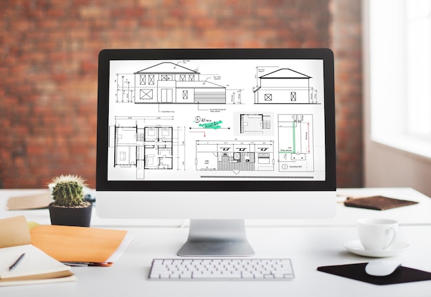 Free Photo blueprint architect construction project sketch concept