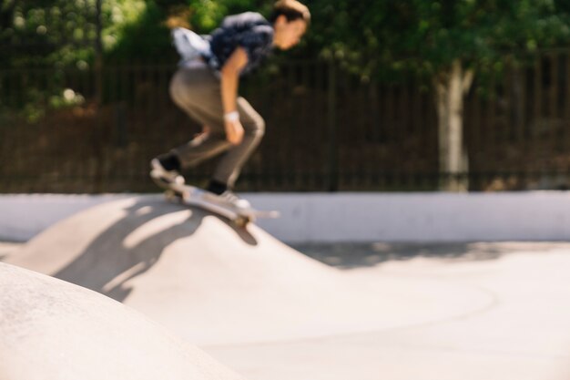 Blurred image of boy skating