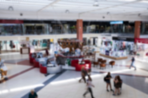 Blurred indoor shopping center from above