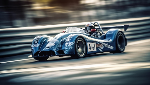 Free Photo blurred motion shiny sports car racing success generative ai