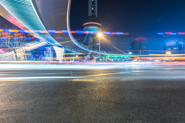 blurred traffic light trails on road