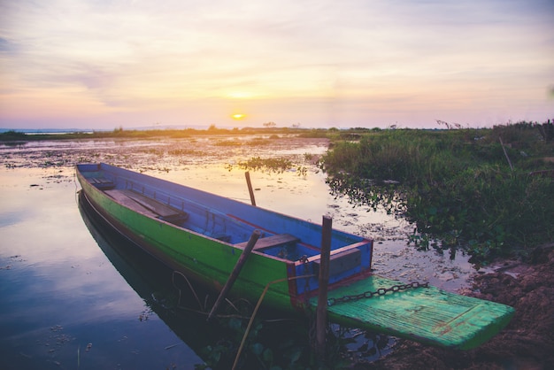 Boat with at sunset time