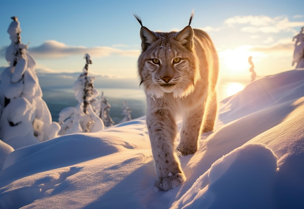 Free photo bobcat in nature winter season