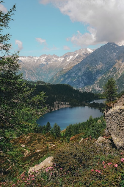 Body of water surrounded by mountain range