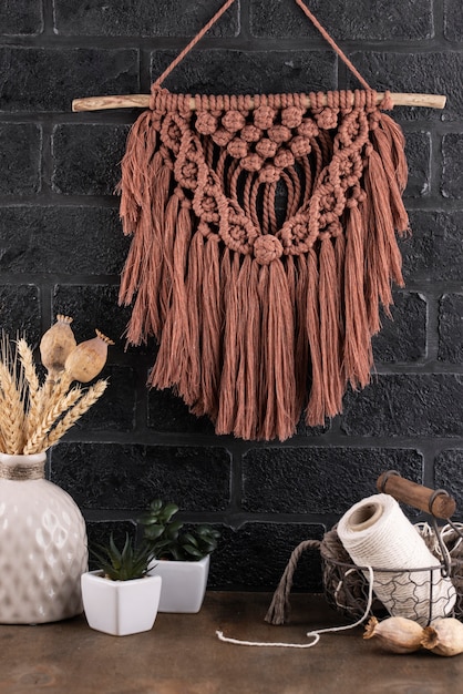 Boho macrame arrangement indoors