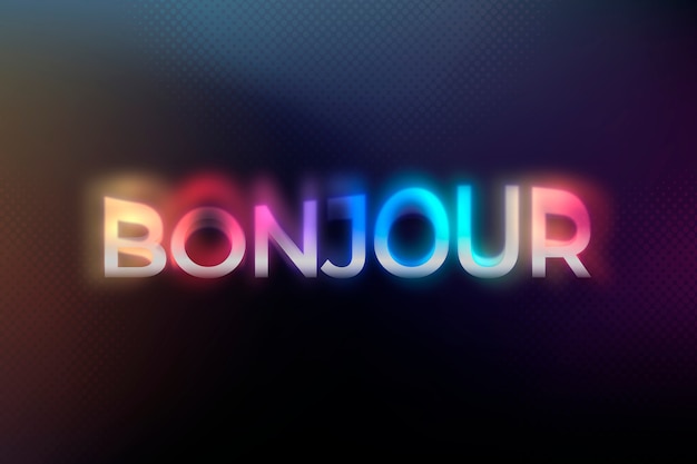 Free photo bonjour word in colorful neon psychedelic font typography illustration