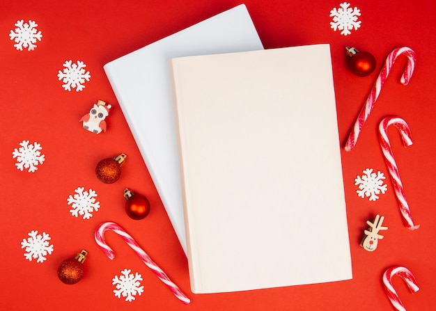 Book mock-up with christmas decorations