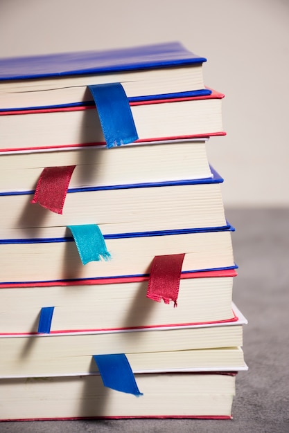 Books stack with marks arrangement