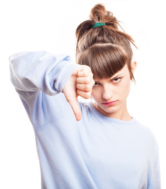 Boring girl making a negative gesture