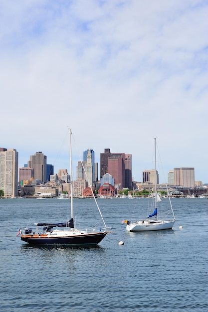 Free photo boston downtown skyline with boat