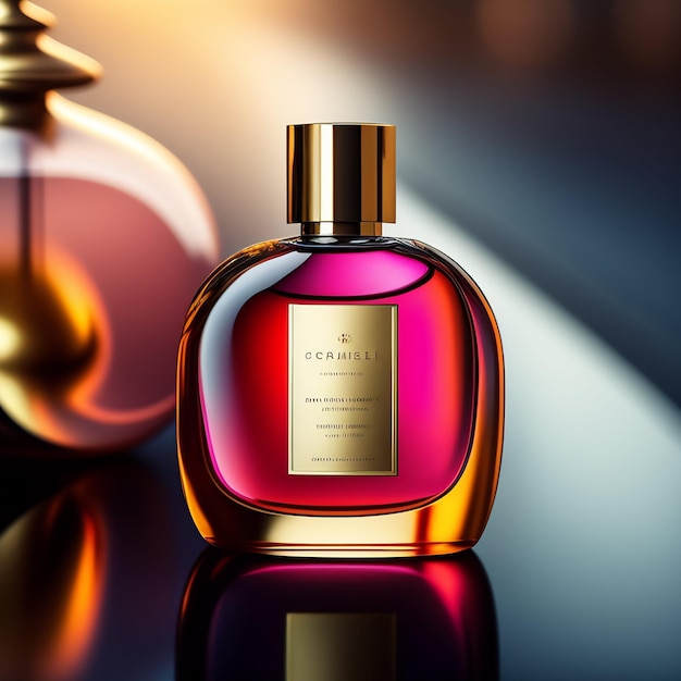 A bottle of derwenmille cologne sits on a reflective surface.