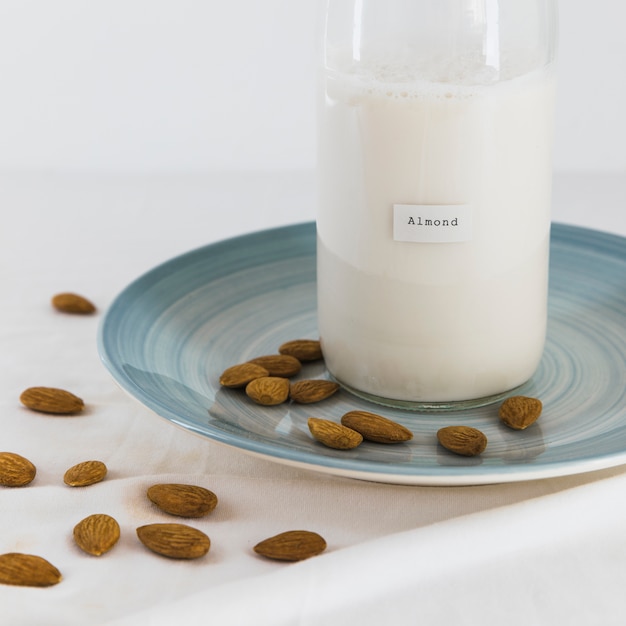 Bottle of milk and nuts