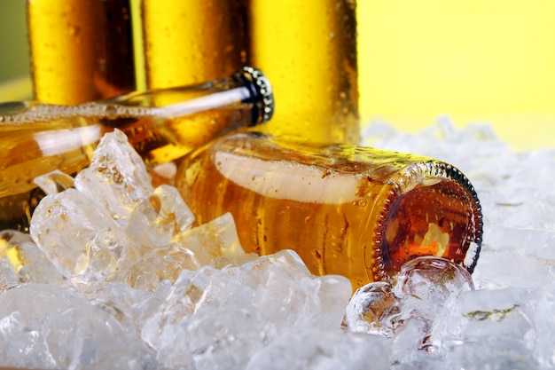 Free Photo bottles of cold and fresh beer with ice