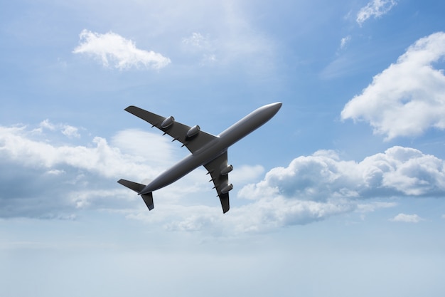 Bottom view of a plane in the sky