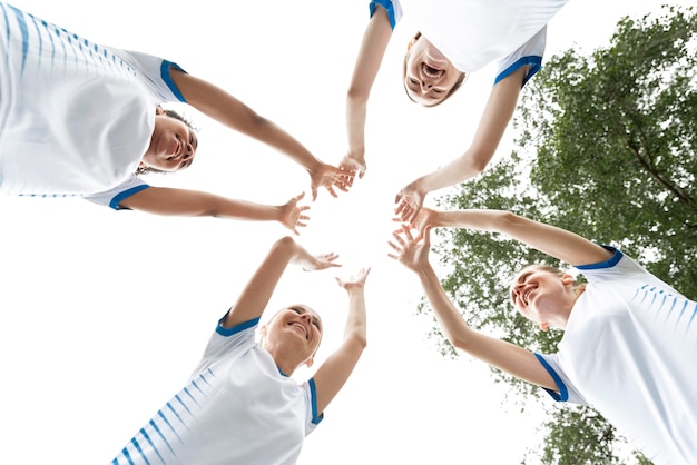 Bottom view women football team